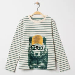 T-shirt Manches Longues Rayé Print Ours