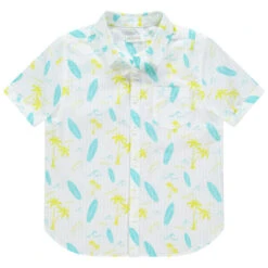 Chemise Manches Courtes à Palmiers Et Planches Imprimés All-over