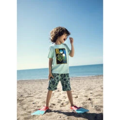 T-shirt Manches Courtes Bleu à Motif Esprit Jungle -Orchestra HGAM6V VEC 10 X