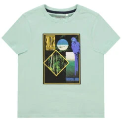 T-shirt Manches Courtes Bleu à Motif Esprit Jungle