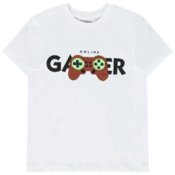 T-shirt Manches Courtes Print Et Sequins Magiques Pour Garçon