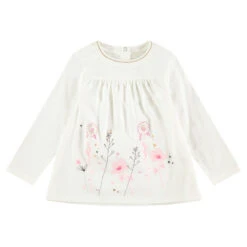 Tee-shirt Manches Longues évasé Avec Fleurs Brodées