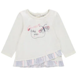 T-shirt Manches Longues à Pans Volantés Et Papillon Printé