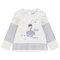 T-shirt Manches Longues En Coton à Danseuse Brodée Et Rayures Pour Bébé Fille