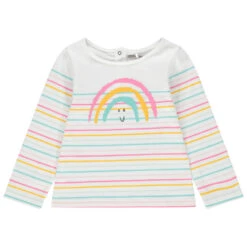 Marinière En Coton à Rayures Colorées Et Arc-en-ciel Printé Pour Bébé Fille
