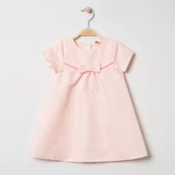 Robe Manches Courtes En Jacquard à Noeud