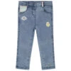 Jean Slim Effet Used à Badges Smiley Baby