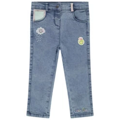 Jean Slim Effet Used à Badges Smiley Baby
