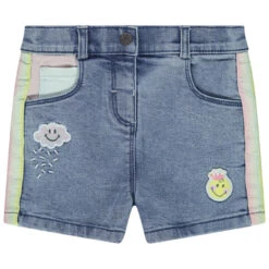 Short En Jean Effet Used à Bandes Contrastées Et Badges Smiley Baby