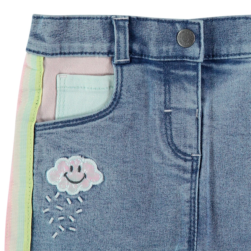 Short En Jean Effet Used à Bandes Contrastées Et Badges Smiley Baby 3 Short En Jean Effet Used à Bandes Contrastées Et Badges Smiley Baby – Image 3