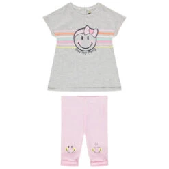 Ensemble Tunique à Rayures Print Smiley Baby Et Legging Rose