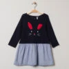 Robe Effet 2 En 1 Manches Longues Broderie Lapin