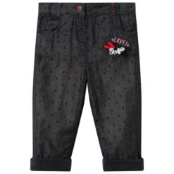 Jean Effet Used à Pois Et Broderie Minnie Disney