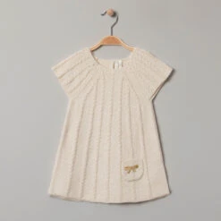 Robe Manches Courtes En Tricot Et Poche à Noeud Brodé