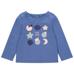 T-shirt Manches Longues Uni à Motifs Lunes Et étoiles