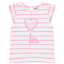 T-shirt Manches Courtes Rayé à Motif Fantaisie Ludique