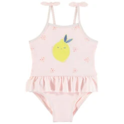 Maillot De Bain 1 Pièce à Volant Détails Broderie Anglaise Et Citron Brodé Pour Bébé Fille