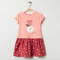 Robe Manches Courtes Effet 2 En 1 Bi-matière Imprimée Pommes