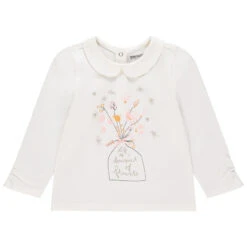T-shirt Manches Longues Col Claudine Print Bouquet Et Fleurs