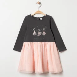 Robe Manches Longues Effet 2 En 1 Print Danseuses Pour Bébé Fille