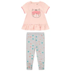 Ensemble Avec Tunique Manches Courtes Print Chat Ludique Et Pantalon à Pois