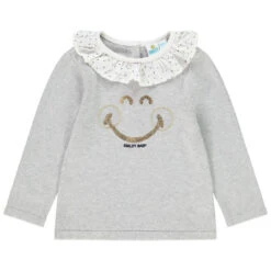 Pull à Col Volanté Et Smiley Baby En Sequins