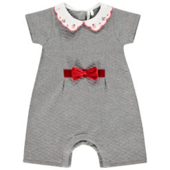 Combinaison Courte à Col Claudine Et Noeud Pour Bébé Fille