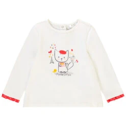 T-shirt Manches Longues à Print Chat Pour Bébé Fille