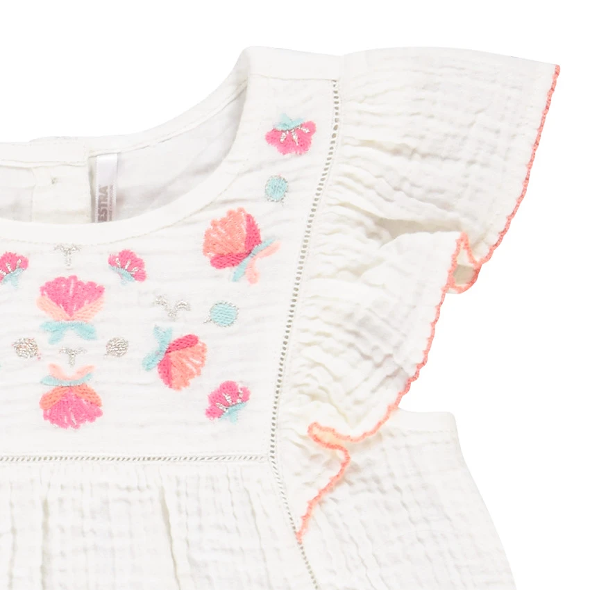 Tunique Manches Courtes Brodée En Double Gaze De Coton Pour Bébé Fille 3 Tunique Manches Courtes Brodée En Double Gaze De Coton Pour Bébé Fille – Image 3
