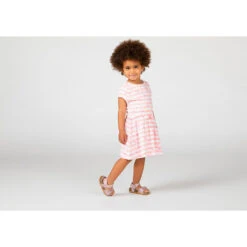 Robe Manches Courtes à Rayures Et Imprimé Flamants Roses Pour Bébé Fille