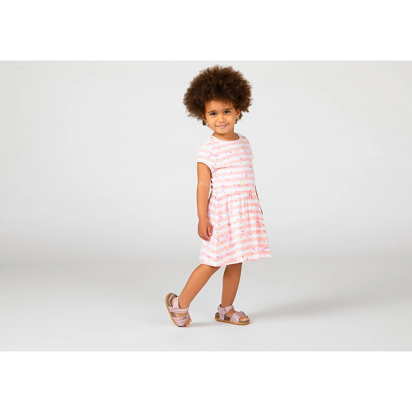 Robe Manches Courtes à Rayures Et Imprimé Flamants Roses Pour Bébé Fille 1 Robe Manches Courtes à Rayures Et Imprimé Flamants Roses Pour Bébé Fille