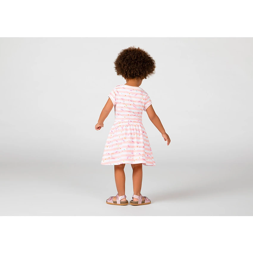 Robe Manches Courtes à Rayures Et Imprimé Flamants Roses Pour Bébé Fille 2 Robe Manches Courtes à Rayures Et Imprimé Flamants Roses Pour Bébé Fille – Image 2
