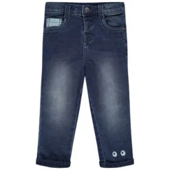 Jean Effet Used Doublé Jersey à Yeux Brodés