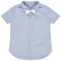 Chemise Manches Courtes à Micro Points En Jacquard Et Noeud Papillon Amovible