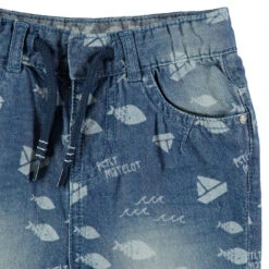 Bermuda En Jean Effet Used à Motifs Poissons Et Bateaux All-over -Orchestra HLALZ2 BLC 3 X