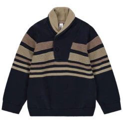 Pull En Tricot à Rayures Et Col Châle Boutonné