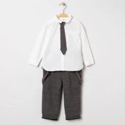 Ensemble Cérémonie Chemise à Cravate + Pantalon En Prince De Galles Pour Bébé Garçon