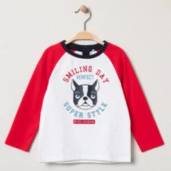 T-shirt Manches Longues Bicolore Print Bouledogue Français