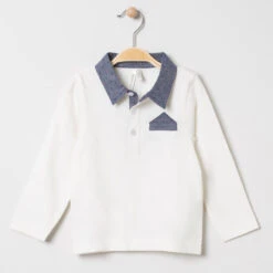 Polo Manches Longues à Col Et Détail En Chambray