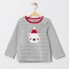 T-shirt Manches Longues Rayé Motif Ourson Noël
