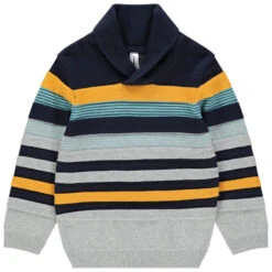 Pull En Tricot Col Châle à Rayures