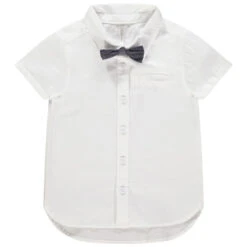 Chemise Manches Courtes Blanche à Noeud Papillon Amovible