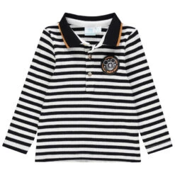 Polo Manches Longues Côtelé Rayé à Badge Mickey