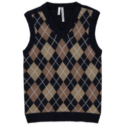 Pull Sans Manches à Losanges En Jacquard