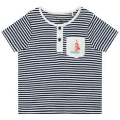 T-shirt Manches Courtes à Col Boutonné Contrasté Pour Bébé Garçon