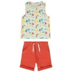 Ensemble De Plage Débardeur Imprimé + Bermuda Pour Bébé Garçon
