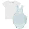 Ensemble T-shirt Manches Courtes Et Salopette Bleue En Coton