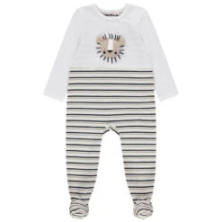 Dors-bien En Coton Bio à Rayures Et Lion En Relief