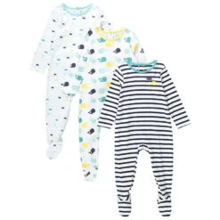 Lot De 3 Dors-bien En Coton Pour Bébé Garçon Imprimés Poissons Et Baleines