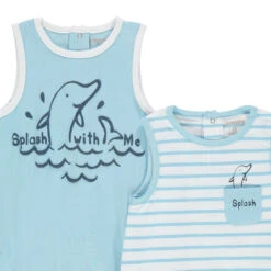 Lot De 2 Combinaisons Courtes Rayée/unie Print Dauphins -Orchestra HNAY1X BLC 4 X